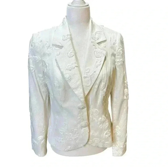 Lena Gabrielle White floral abstract embellished dinner jacket size 6 - Picture 3 of 11